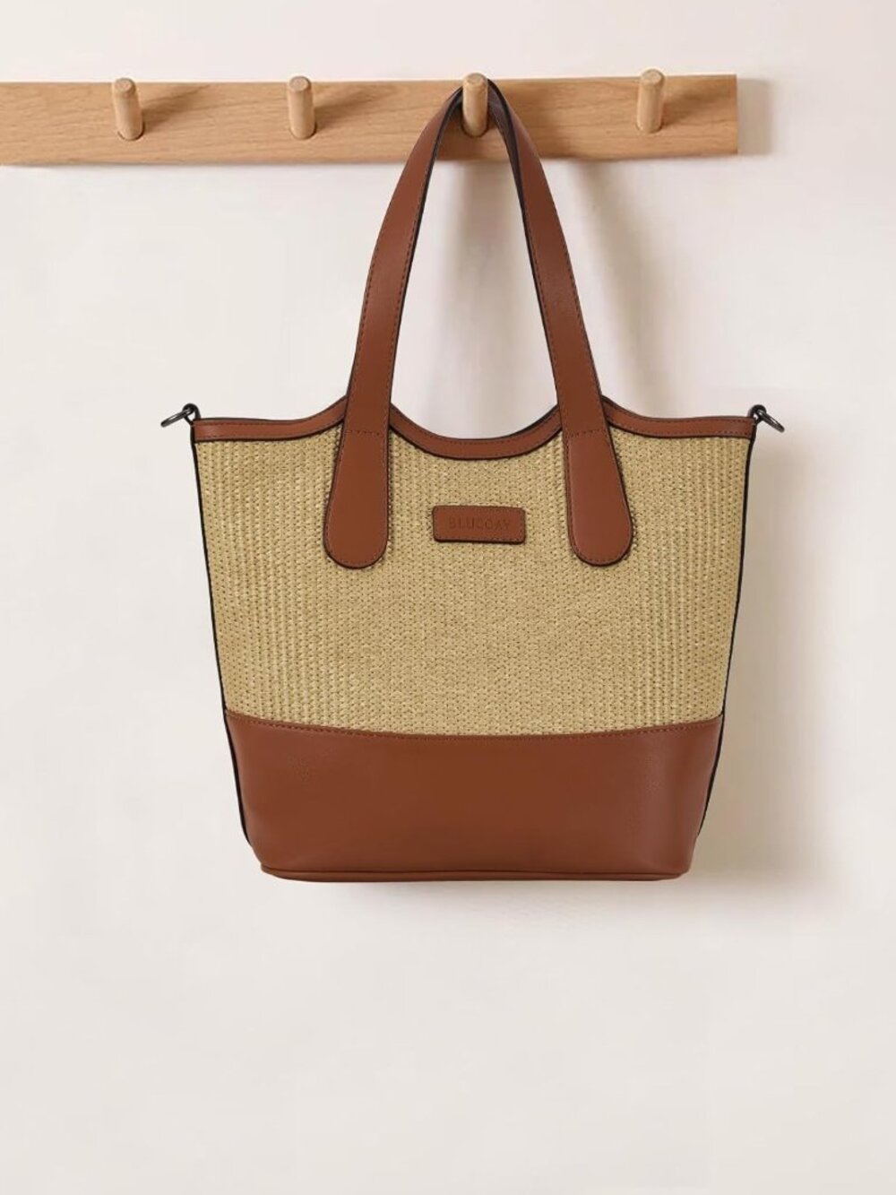 Tote Bag for Women,Straw&Vegan Leather Bucket Bags Crossbody Top Handle Purses A - Picture 7 of 9